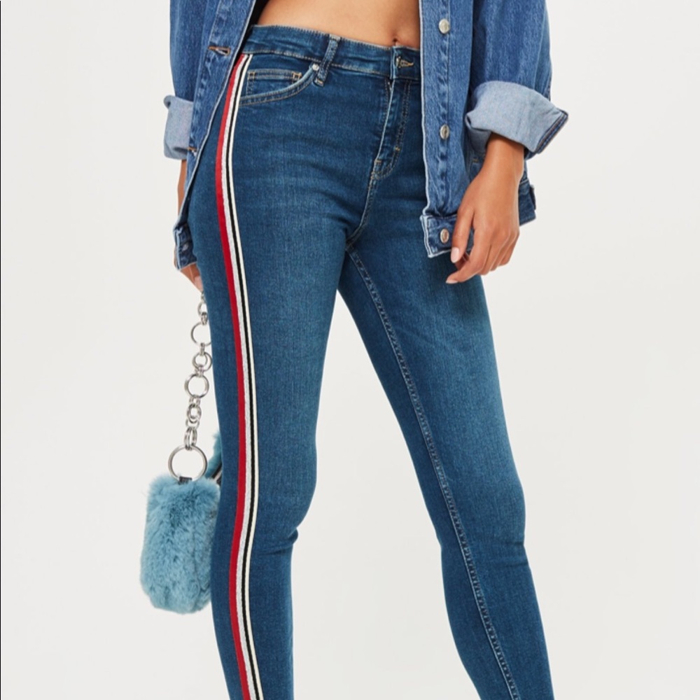 TopShop Red Striped Skinny Jeans
